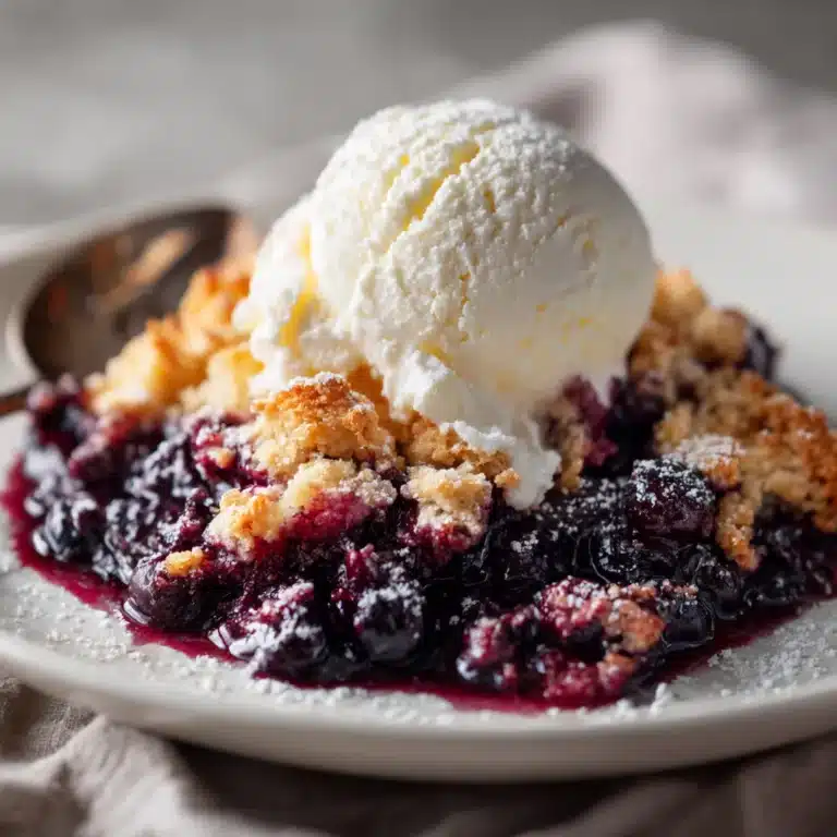 Gooey 4 ingredient blueberry cobbler bubbling with fresh berries