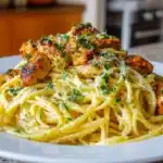 Creamy Garlic Parmesan Chicken Pasta 10 Creamy garlic parmesan chicken pasta in a skillet with fresh parsley