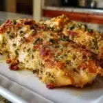 Crisp Garlic Parmesan Chicken Recipe 10 Crispy garlic parmesan chicken breasts garnished with parsley