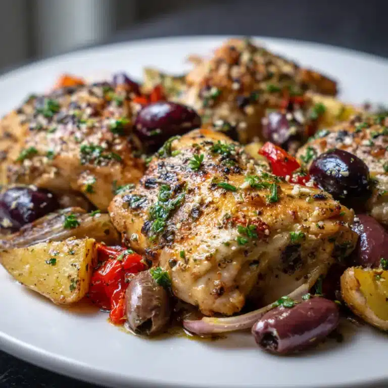 Greek sheet pan chicken with lemon, herbs, and roasted veggies