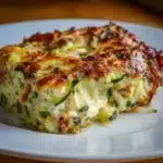 Delicious LowCarb Cheesy Zucchini Bake KetoFriendly Dish 10 Baked cheesy zucchini casserole in a white dish with herbs