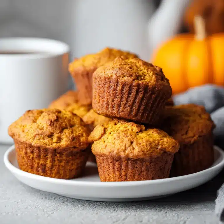 Moist pumpkin protein muffins with golden tops and fall spice aroma