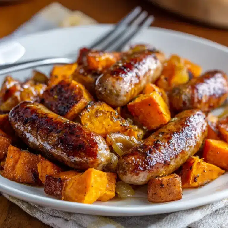 Ultimate sheet pan sausage and sweet potatoes roasted with herbs and caramelized edges