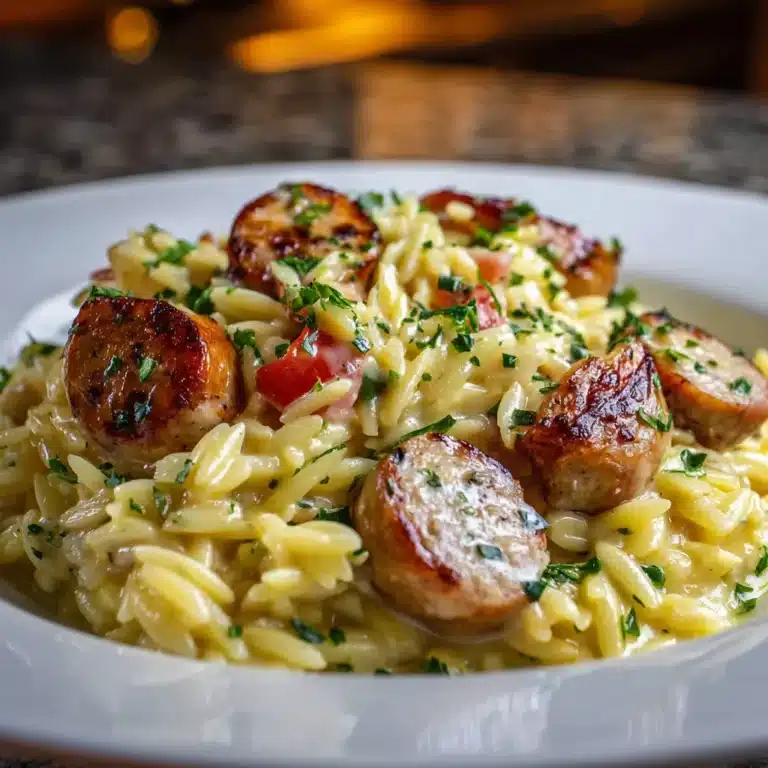 One-pan creamy chicken sausage orzo