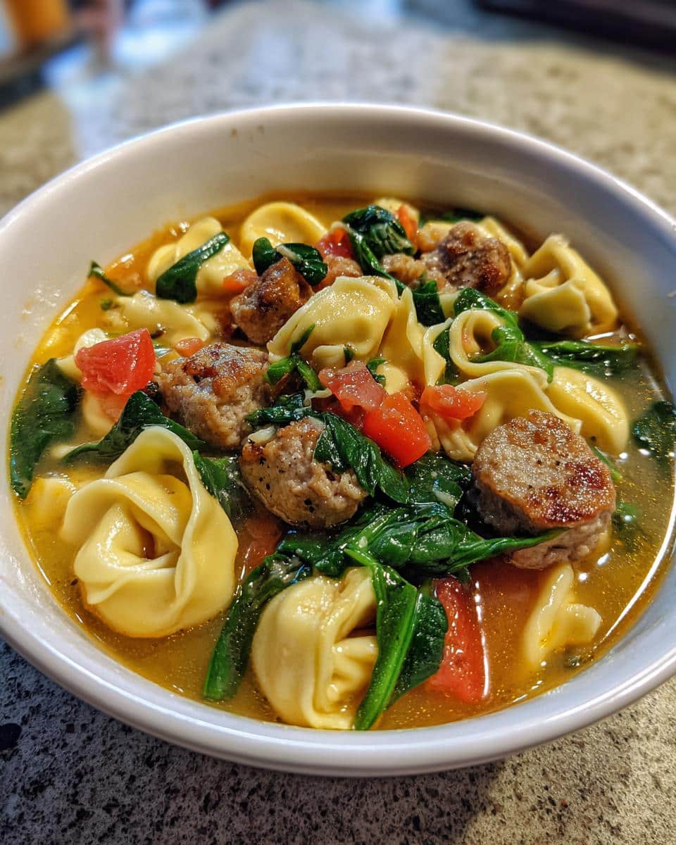 Autumn Soup - Sausage Tortellini Soup with Spinach - detail 2