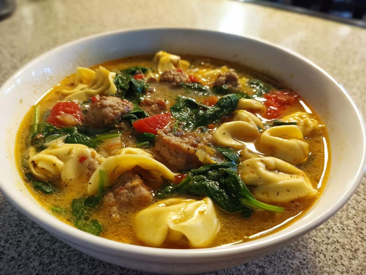 Autumn Soup - Sausage Tortellini Soup with Spinach - detail 3