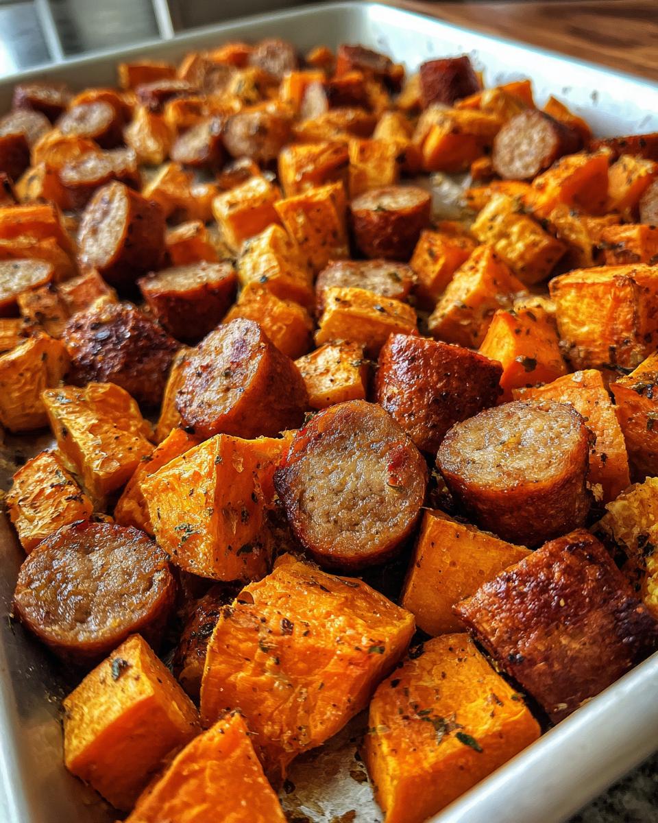 Crispy Sheet Pan Sausage and Sweet Potatoes