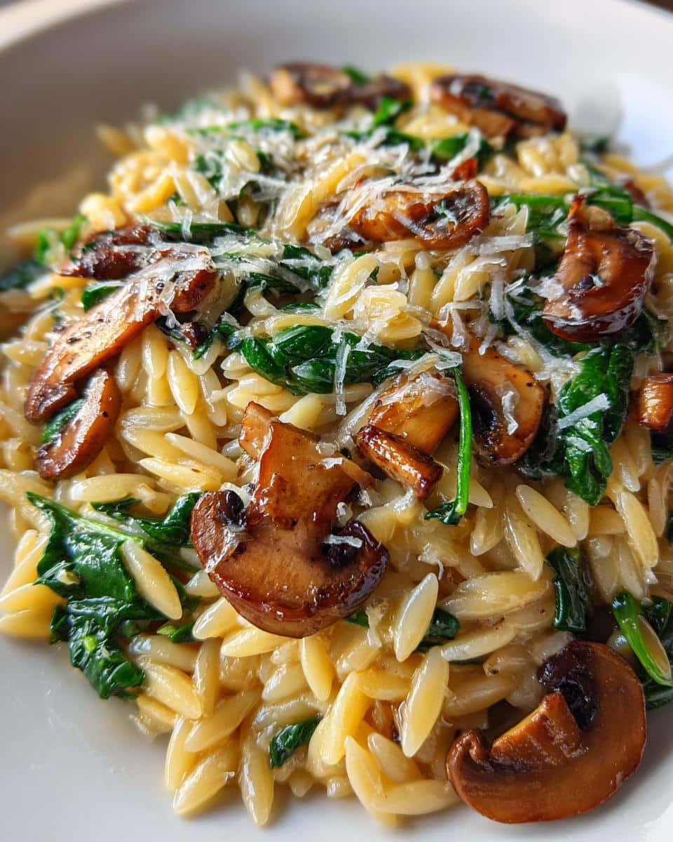Easy Orzo Pasta with Mushrooms and Spinach