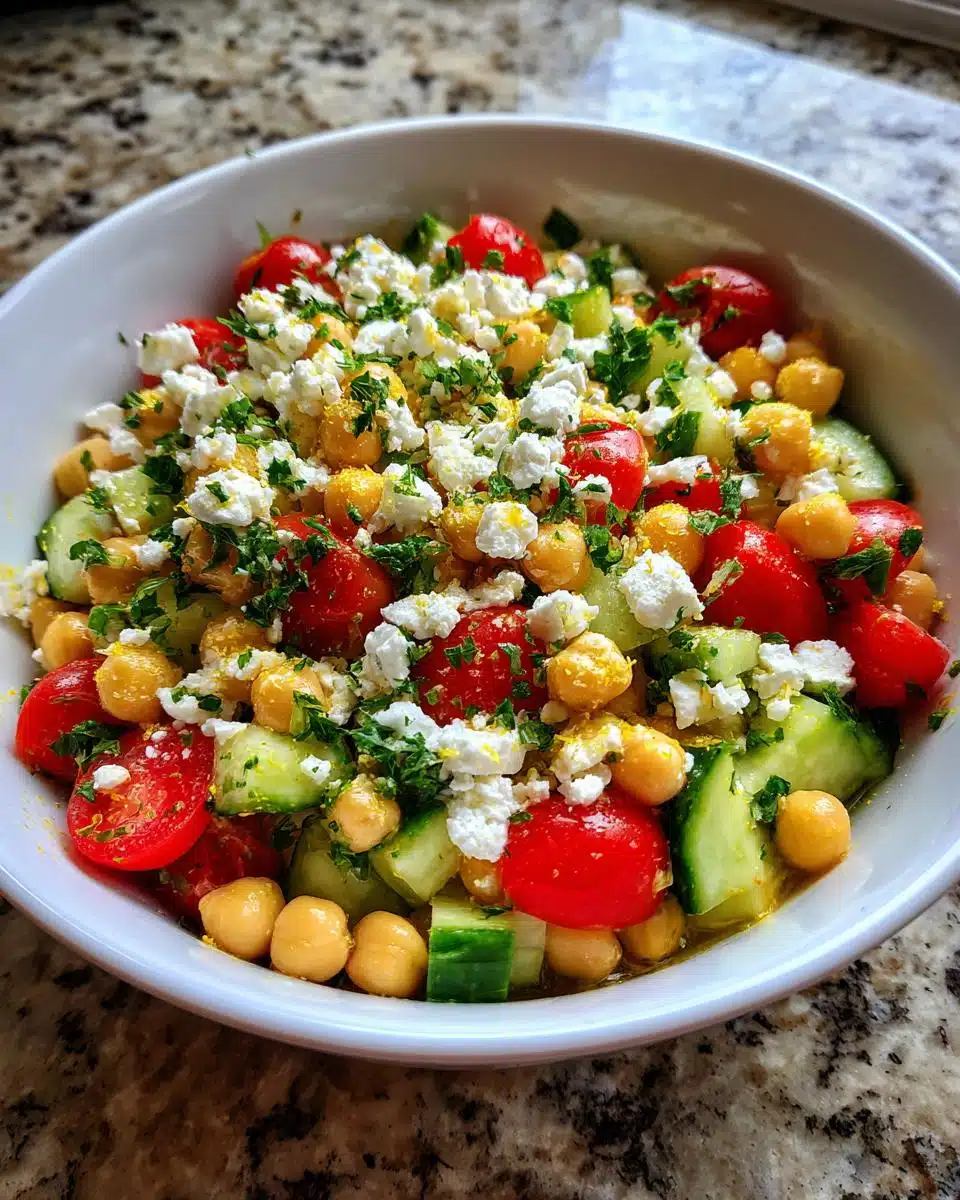 Healthy Chickpea Cucumber Salad with Feta & Tomatoes - detail 1