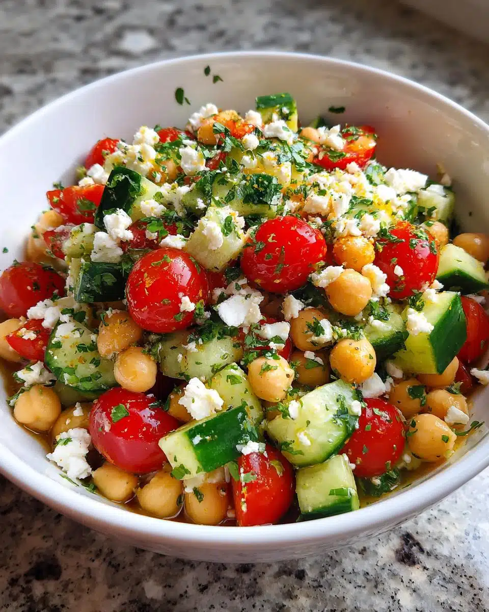 Healthy Chickpea Cucumber Salad with Feta & Tomatoes - detail 2