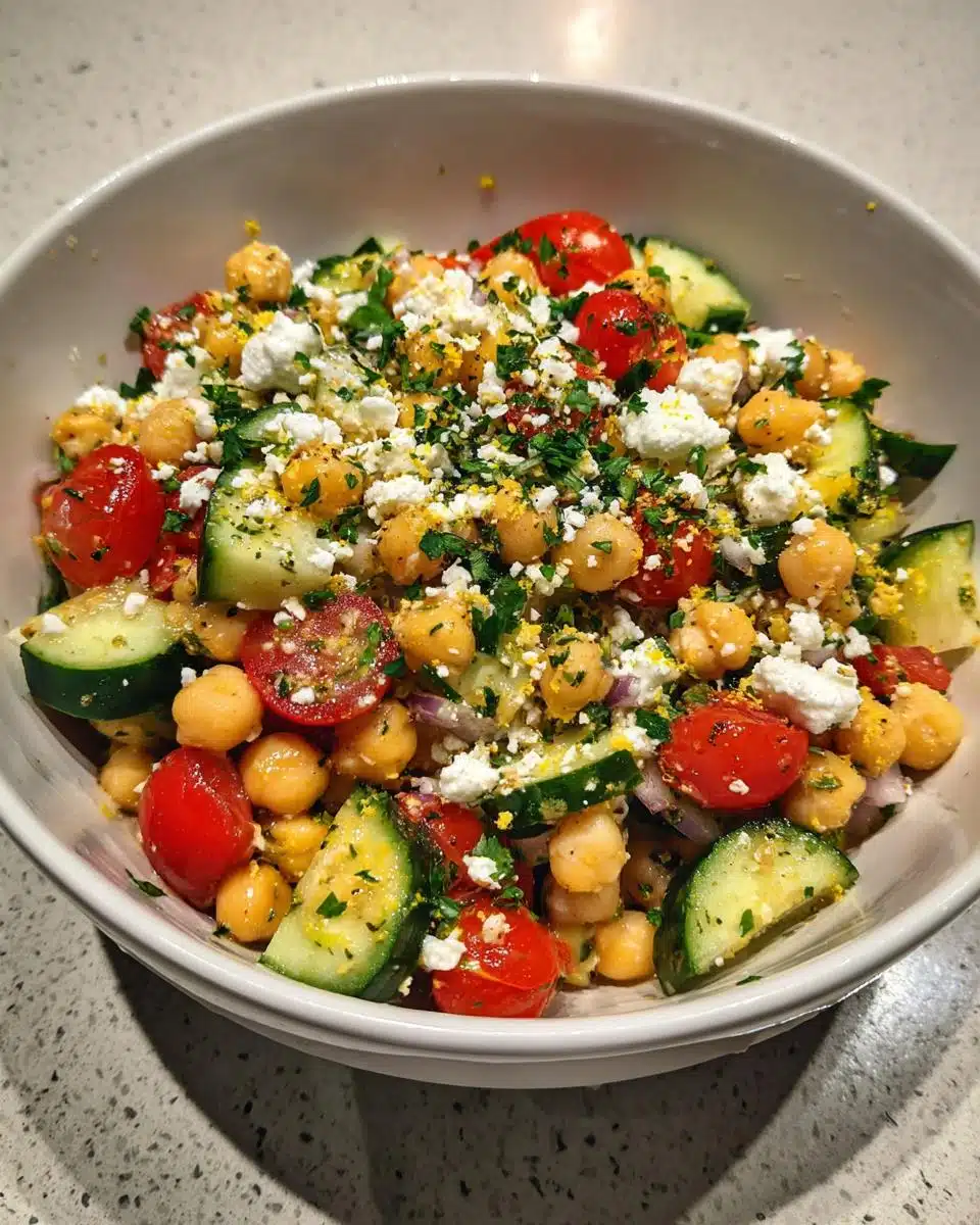 Healthy Chickpea Cucumber Salad with Feta & Tomatoes
