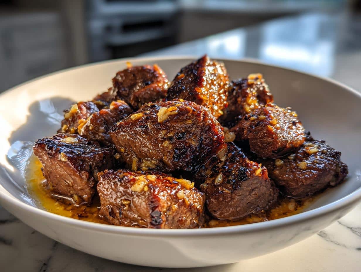 High Protein Slow Cooker Garlic Butter Beef Bites