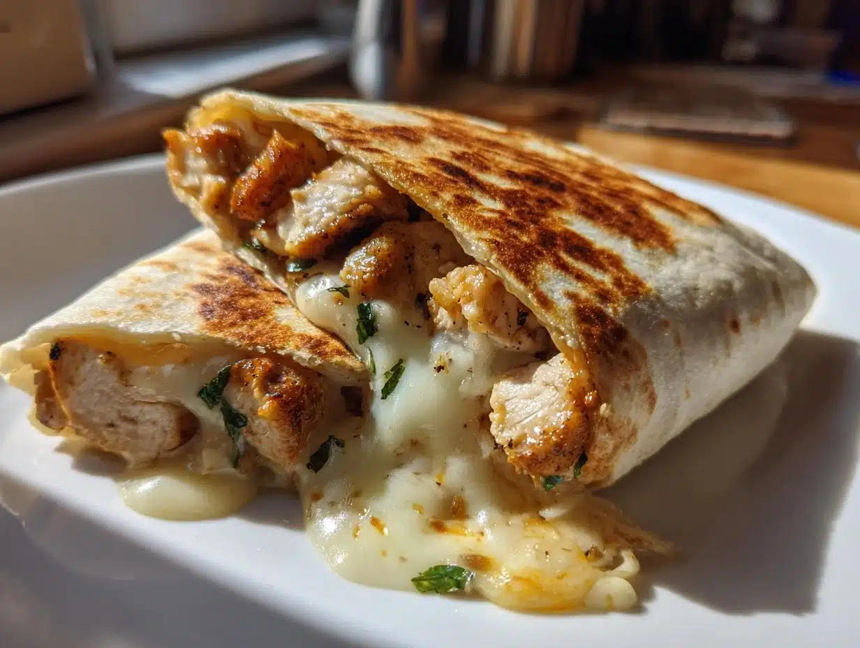 Ooey-Gooey Cheesy Garlic Chicken Wraps