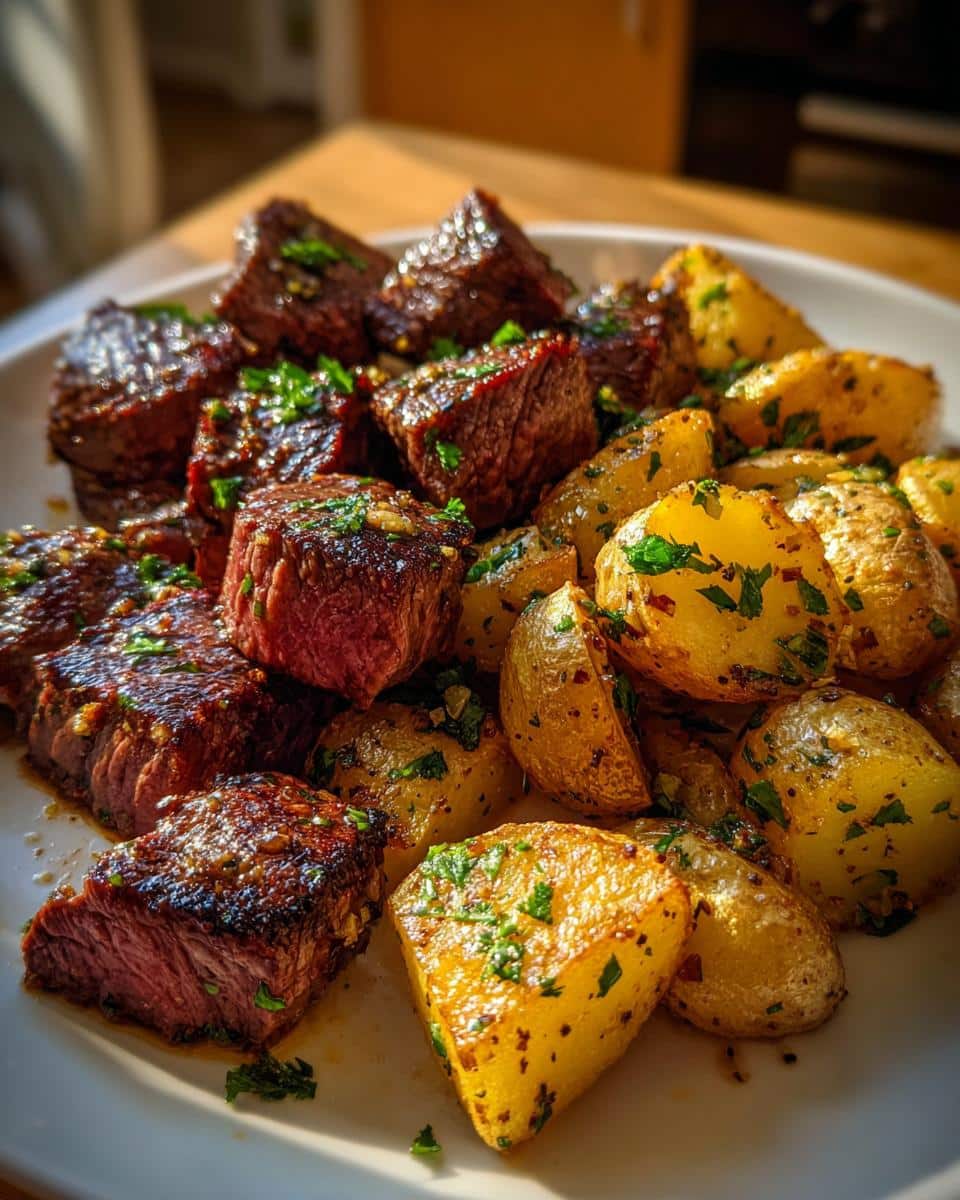 Quick & Irresistible Garlic Steak Bites and Potatoes