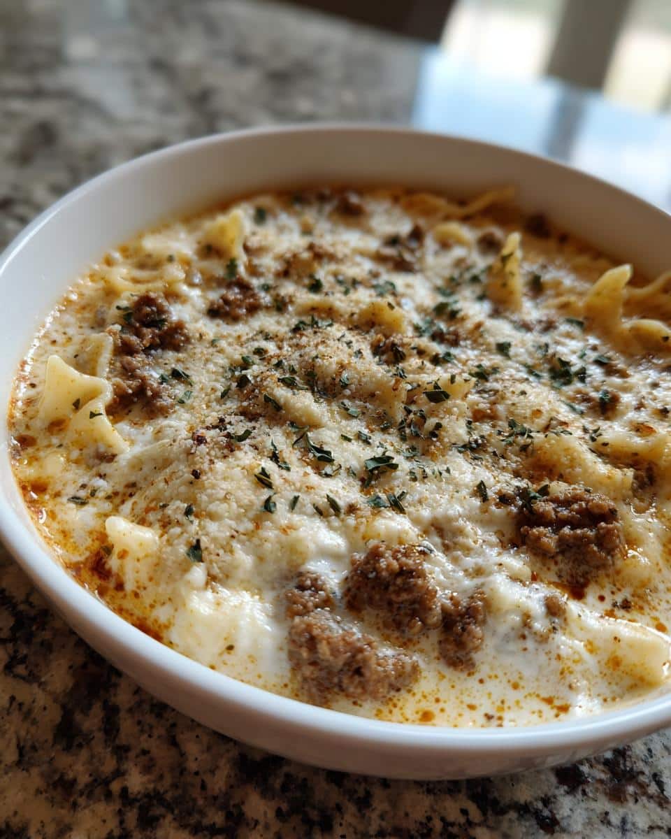creamy alfredo lasagna soup - detail 4
