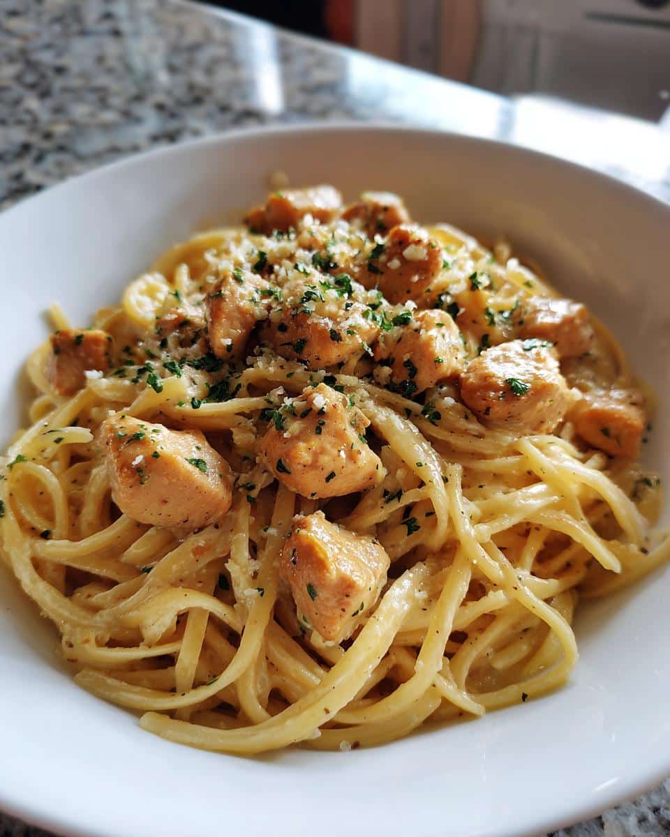 creamy garlic parmesan chicken pasta - detail 1
