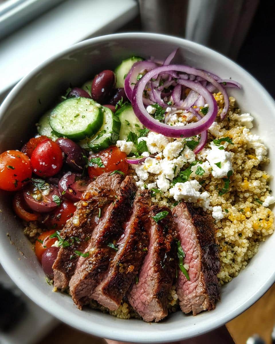 healthy Mediterranean steak bowl - detail 1