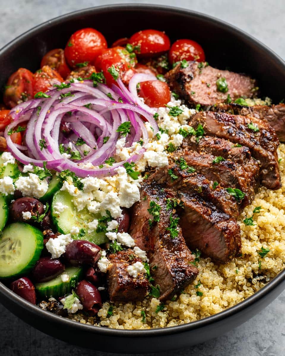 healthy Mediterranean steak bowl - detail 3