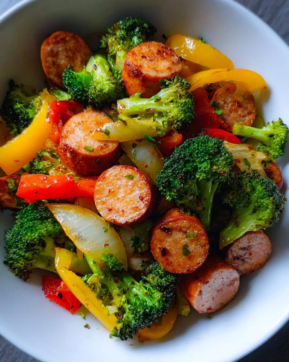 10 Minute Air Fryer Chicken Sausage and Veggies