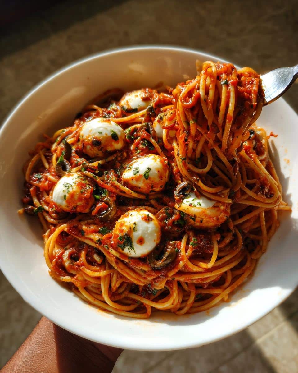 Bloody Spaghetti with Mozzarella Eyeballs , Halloween Pasta dinner