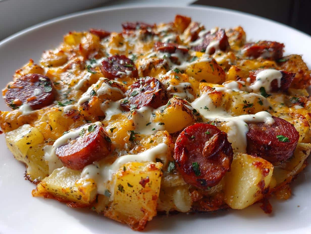Cheesy Ranch Potatoes and Smoked Sausage