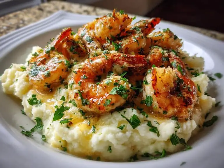 Creamy Garlic Shrimp Over Mashed Potatoes