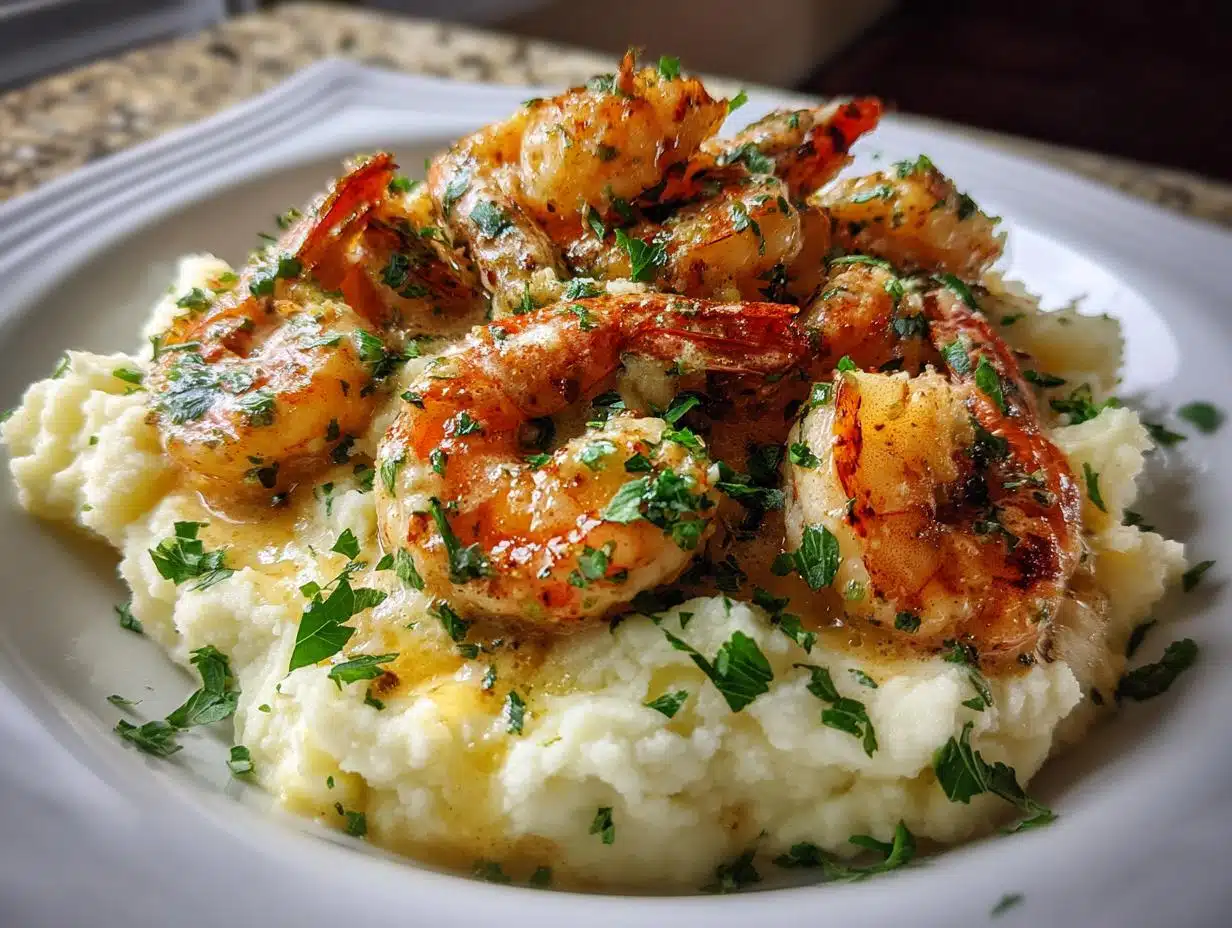 Creamy Garlic Shrimp Over Mashed Potatoes
