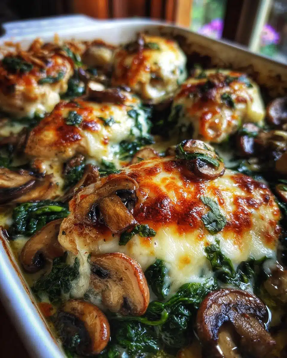 Easy Low-Carb Chicken Spinach Mushroom Bake