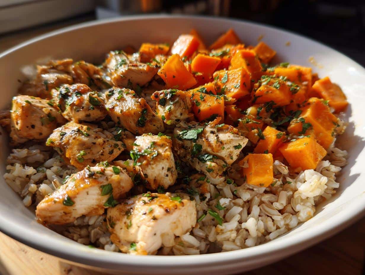 Healthy Chicken & Sweet Potato Rice Bowl