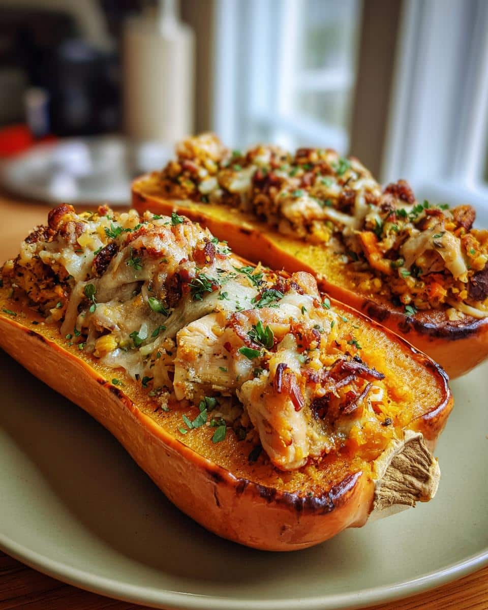 Sweet and Savory Honey Roasted Butternut Squash Stuffed with Chicken - detail 1