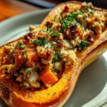Sweet and Savory Honey Roasted Butternut Squash Stuffed with Chicken