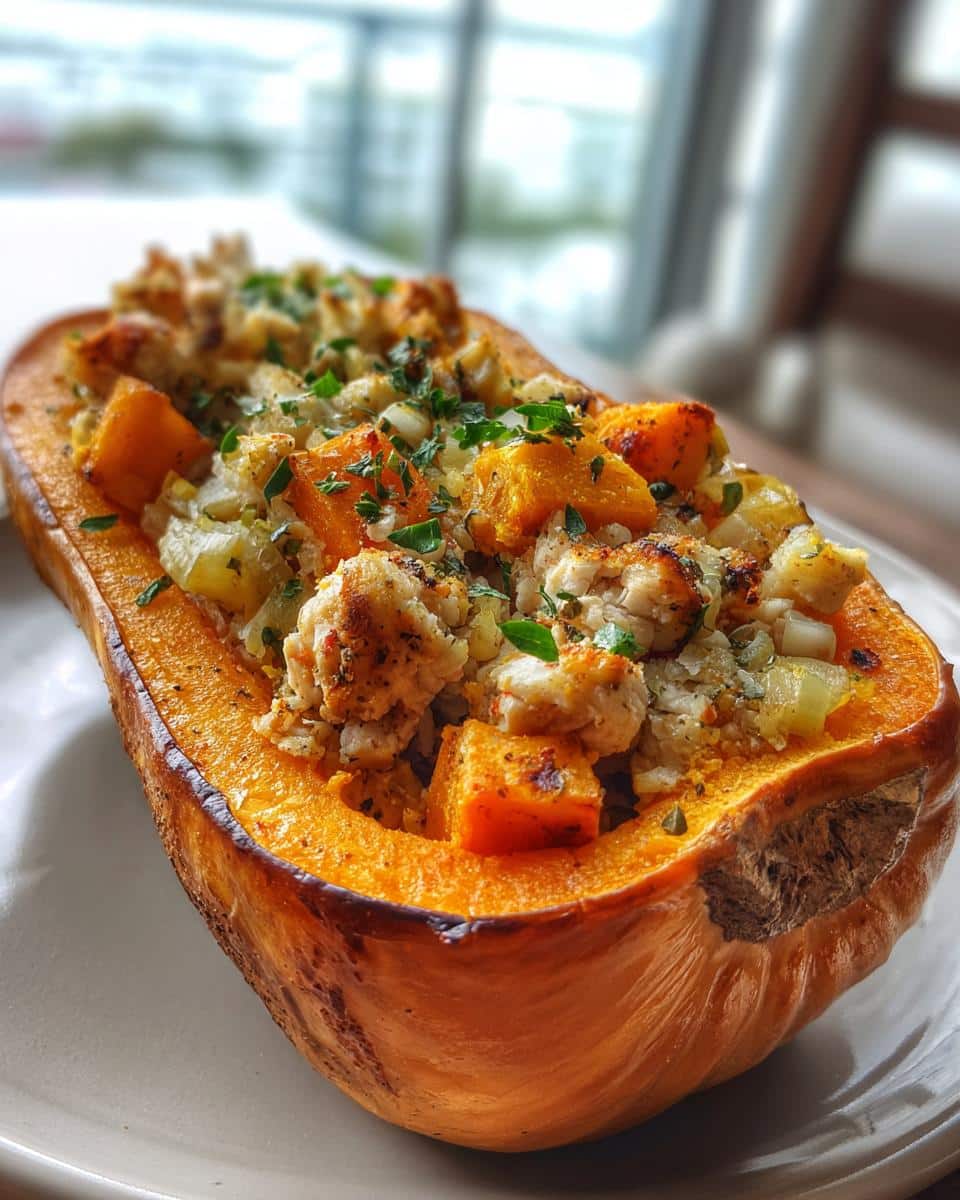 Sweet and Savory Honey Roasted Butternut Squash Stuffed with Chicken - detail 3