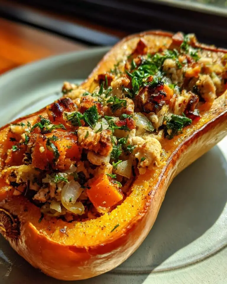 Sweet and Savory Honey Roasted Butternut Squash Stuffed with Chicken