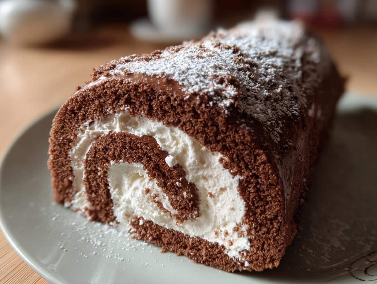 Classic Christmas Yule Log Cake (Bûche de Noël) - detail 2