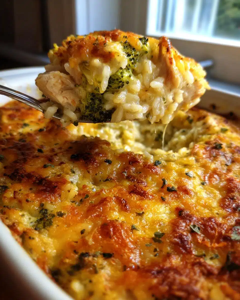 Creamy Chicken Broccoli Rice Cheese Casserole