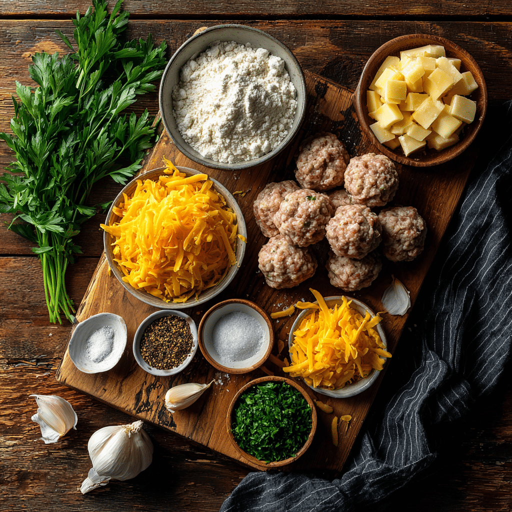 Homemade Garlic Sausage Cheddar Balls: 15-Minute Magic 4 Ingredients for homemade garlic sausage cheddar balls arranged on a rustic board