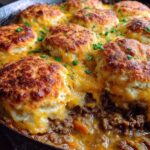 Cheddar Bay Ground Beef Cobbler is a hearty casserole recipe with a creamy and cheesy ground b… | Ground beef casserole recipes, Beef dinner, Beef casserole recipes