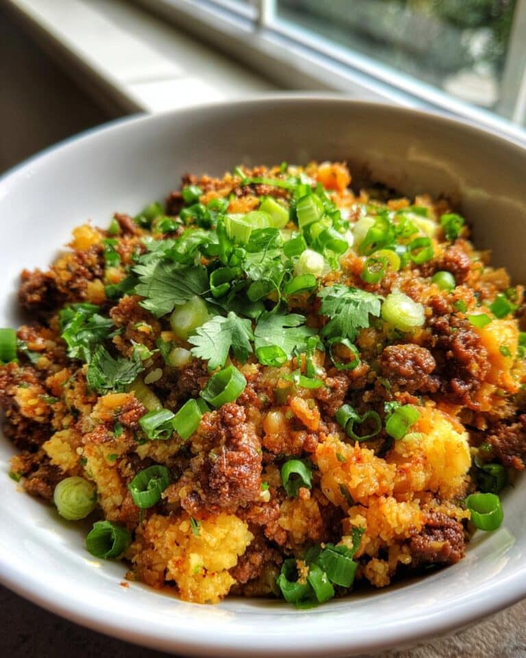 Crispy Chile Ground Beef and Cauliflower Protein Bowls
