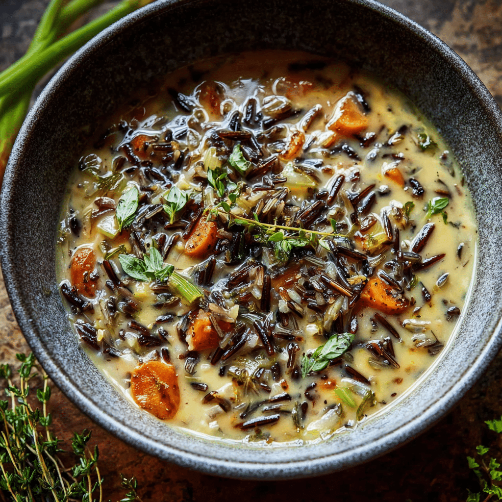 Wild rice soup with mushrooms — wholesome winter comfort food.