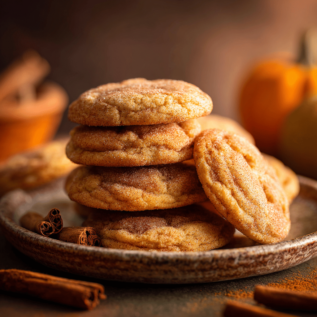 Brown butter pumpkin snickerdoodle cookies coated in cinnamon sugar