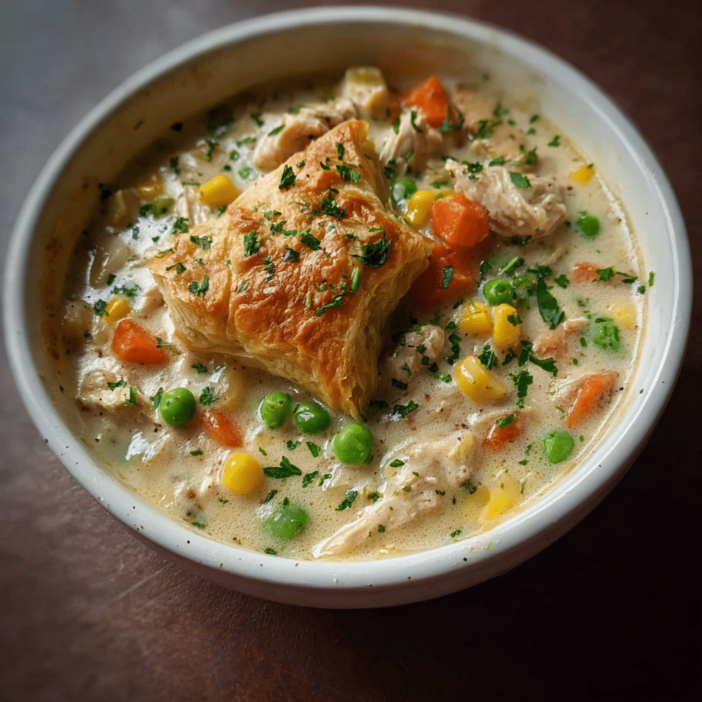 Chicken pot pie soup — cozy winter comfort food favorite.