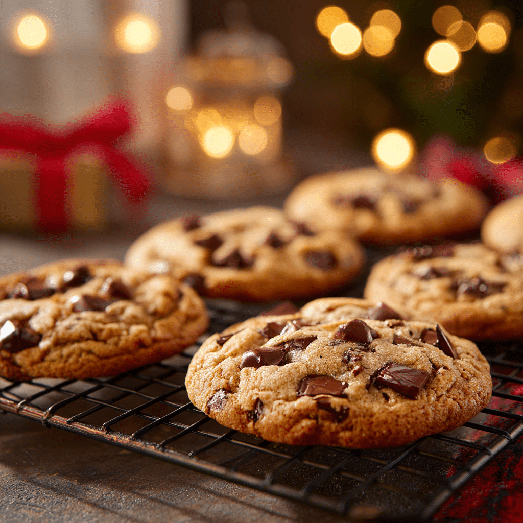 Classic chocolate chip cookies cooling on a wire rack