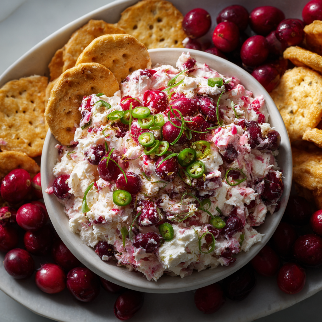 Cranberry jalapeño dip over cream cheese