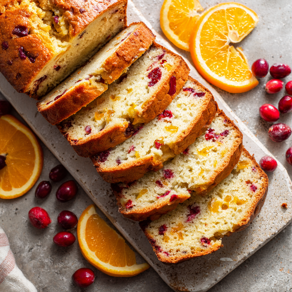 Sliced cranberry orange bread