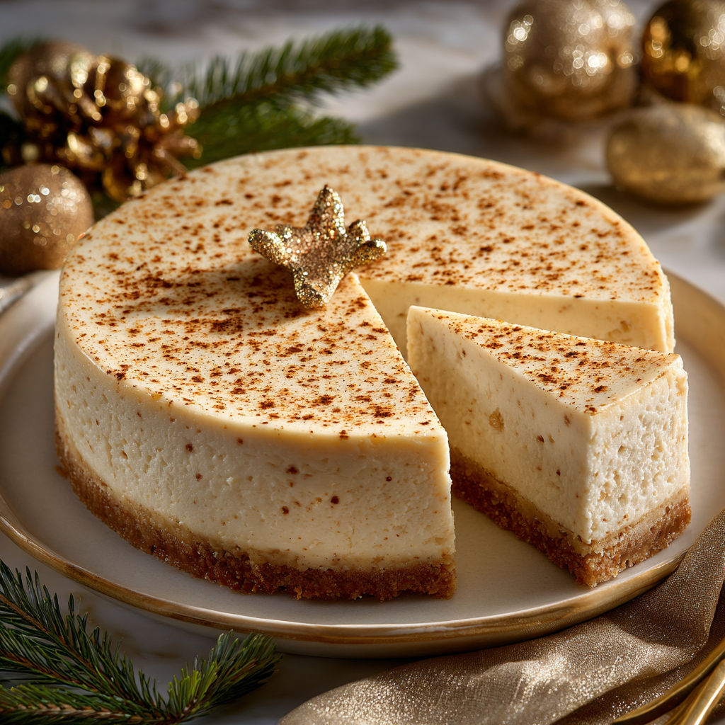 Eggnog cheesecake with nutmeg on top