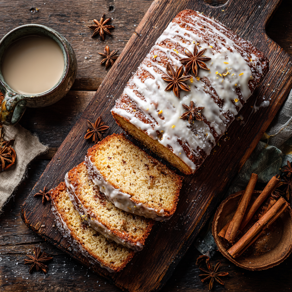 Spiced eggnog loaf with icing drizzle