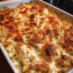 Creamy Chicken & Pasta Bake — Lunch-ready cheesy casserole.