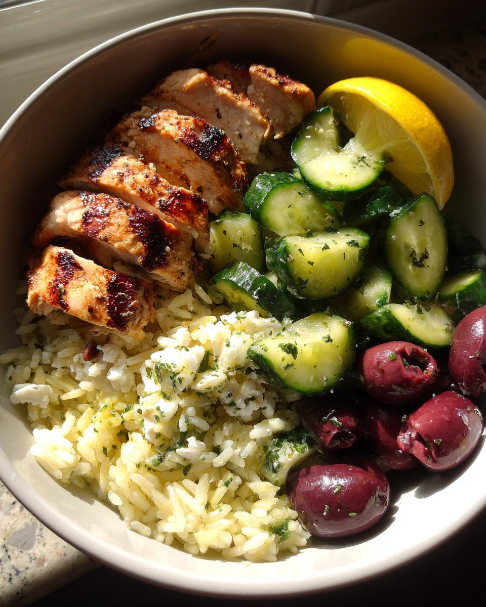 Greek Chicken Power Bowl — Protein-rich chicken with cucumber, olives, and lemon rice. - detail 1