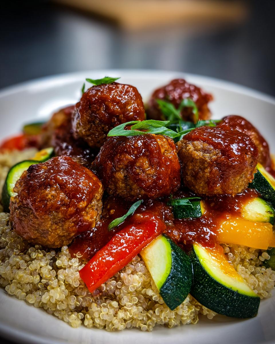 Healthy Turkey Meatball Quinoa Plate — Lean turkey meatballs served over fluffy quinoa. - detail 1