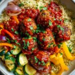 Healthy Turkey Meatball Quinoa Plate — Lean turkey meatballs served over fluffy quinoa.